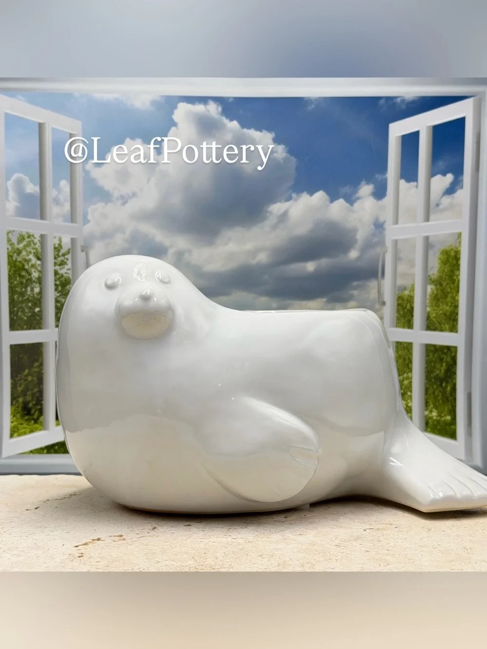 Ceramic Seal Planter with Drainage Hole • Cute Animal Flower Pot